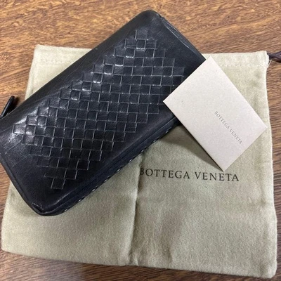 Bottega Veneta Intrecciato Leather Clutch Pouch Gray Black w/ Dust Bag YK459 - Image 1 of 4