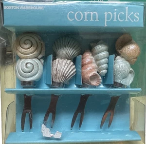 Vintage 2006 BOSTON WAREHOUSE Corn Cob Picks Sea Shells Novelty 4pc - Picture 1 of 3