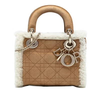 Cartera Autenticada Dior Mini Shearling Cannage Dama Dior Marrón Gamuza Cuero Foto 1 de 4