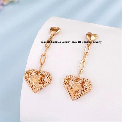 Brincos pendurados de coração brilhante esculpido em ouro rosa 18K puro Au750 real 2,2-2,3 g - Imagem 1 de 4