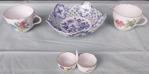 4 defekte angeschlagene Porzellan Teie Meissen  1 Schale,2 Tassen, 1 Tragerl - Bild 1 von 8