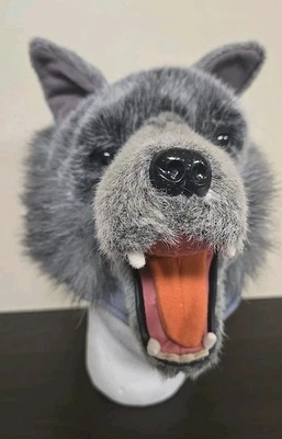 Gorra de felpa comercial verde cabeza de lobo disfraz realista juego creativo talla adulto Foto 1 de 4