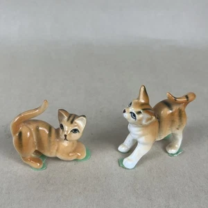 2 VTG Japan Made MCM Bone China Orange Tabby Cat Kitten Miniature Figurines - Picture 1 of 15