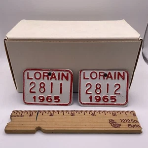 (2) Oldtimer 1965 Metall Fahrrad Nummernschild Bike Lorain Ohio Cruiser City BMX - Bild 1 von 2