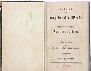 Gotthold Ephraim Lessing Uebrige noch ungedruckte Werke ERSTAUSGABE SELTEN - Bild 1 von 3