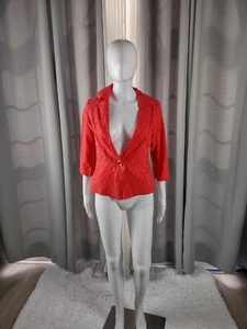 Leslie Stuart Women's 100% Cotton Coral Eyelet Floral Cotton Scallop Jacket Sz 6 - Picture 1 of 12