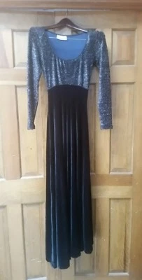 CACHE XS Formal Gown Dress Full Length Black With Silver Metal Thread On TOP  - Image 1 of 4