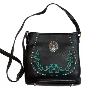 American Bling Concealed Carry Black Turquoise Leather Rhinestone Handbag Purse - Picture 1 of 12