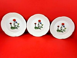 VINTAGE SET OF 3 LOURIOUX BERRY HAUTE PORCELAIN FLORAL DESSERT/BREAD PLATES  - Picture 1 of 9