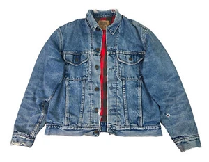 Vintage Gap Men’s Buffalo Plaid Lined Denim Jacket Small Distressed 90s Y2K - Picture 1 of 24