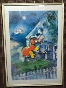 Marc Chagall Signed  Art Framed The Lovers 1929 Oil On Canavas Vintage 79*56 cm
