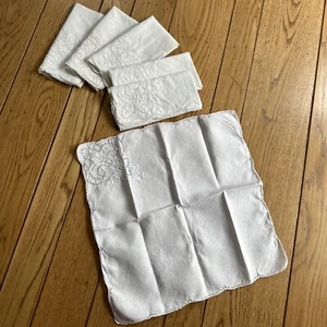 Vintage Embroidered Linen Napkins White Lace Cutwork Set Of 6 - Imagen 1 de 5