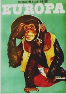 Original vintage poster CZECH CIRCUS EUROPA CHIMP COWBOY c.1970 - Picture 1 of 1