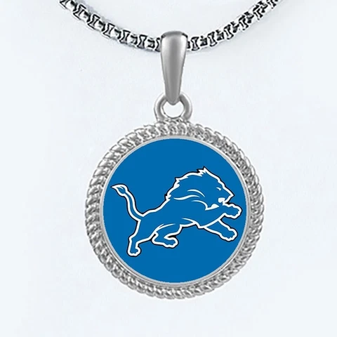 Detroit Lions Womens Mens Round Link Chain Pendant Necklace w Gift Pkg D22 Cover