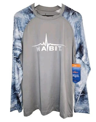 Mens Habit Long Sleeve Performance Tee Size M Grey/Blue Cooling UPF 40 Mossy Oak - Image 1 of 4