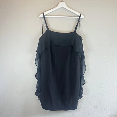 DKNY Ruffle Drape Black Women's Mini Cocktail Dress Size 14 NWT - Image 1 of 4