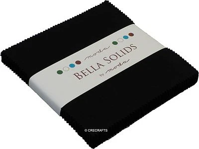 Bella Solids Black Moda Charm Pack 42 5 inch 100% Cotton Precut Quilt Squares - Image 1 of 3
