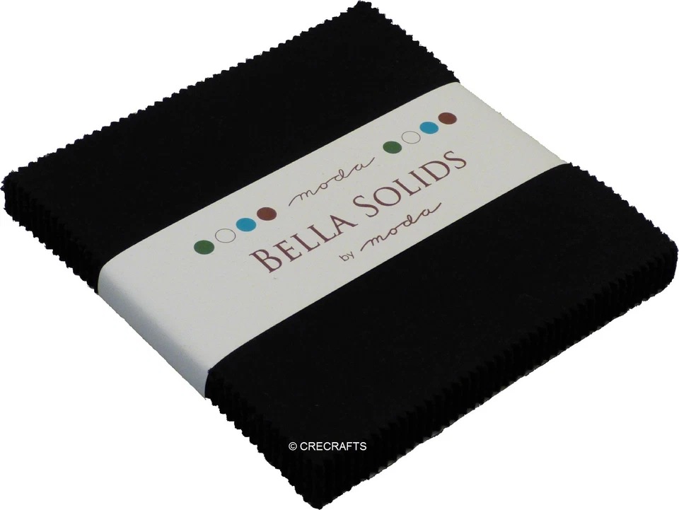 Bella Solids Black Moda Charm Pack 42 5 inch 100% Cotton Precut Quilt Squares - Image 1 of 3