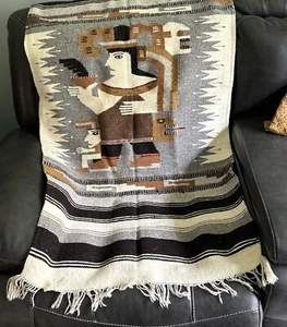 Alfombra de lana mexicana vintage tapiz de pared colgante 57" de largo - Imagen 1 de 3