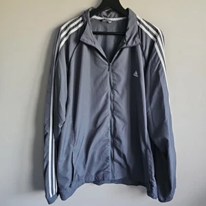 Adidas Gray & White Stripes Windbreaker Cut Tag XL Full Zip Long Sleeve - Picture 1 of 9