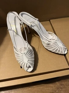 Vintage Garolini Damen Größe 9N schmal weiß Leder Slingback Pumps High Heels - Bild 1 von 9