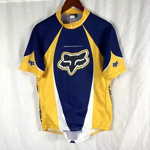 Fox Racing Cycling Jersey Shirt Full Zip Bicycle Blue Yellow Short Sleeve XL EUC - Picture 1 of 8