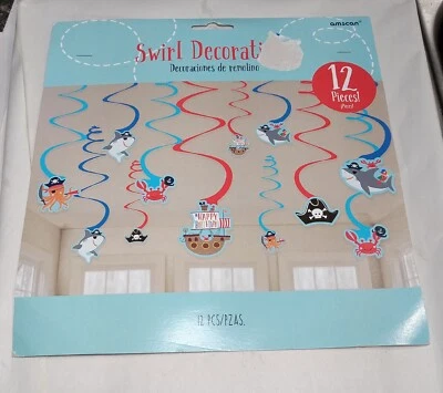 12 Piece Pirate Swirl Hanging Decorations Childrens - Image 1 of 4