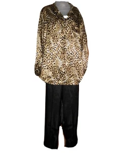 Ivy & Annabelle Silky Satin Pajamas Women's Leopard Animal Print Black Pants M - Picture 1 of 12