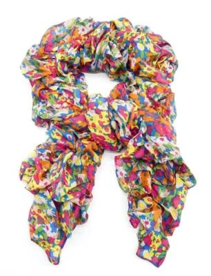 New ABSTRACT Blue Red Yellow Multicolor Floral Print Crinkled Ruffles Wrap Scarf - Image 1 of 4