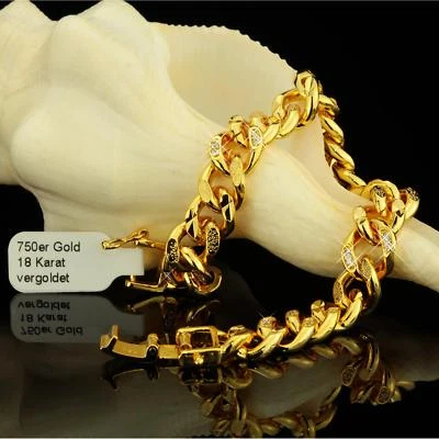 Panzerarmband 10 mm Zirkonia weiß Echt 750er 18 Karat vergoldet Damen B1891L - Bild 1 von 4