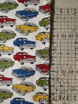Vintage & Antique Cars Primary Colors Snuggle Cotton Flannel Fabric New 20x42" - Image 1 of 3