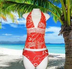 GIDEON OBERSON GOTTEX FLORAL Red White BATHING SUIT SWIMSUIT TANKINI Set sz- 8 - Picture 1 of 5
