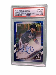 2021 Topps Chrome William Contreras Rookie Blue Wave Auto /150 PSA 10 #RAWC RC - Foto 1 di 2