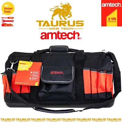 24" AMTECH Heavy Duty Hard Base Tool Bag Multi Purpose DIY 35 Storage Pockets UK - Image 1 of 3