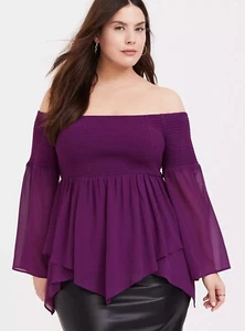 NWT Torrid Babydoll Chiffon Smocked Off-Shoulder Top Size 3 (22/24). - Picture 1 of 4