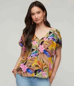 Karen Kane Tana Dolman Sleeve V Neck Top Plus Size 2X Tropical Print $139 NWT - Picture 1 of 8