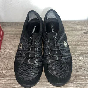 Skechers Shoes Womens 9.5 Slip On Sneakers Black Leather Comfort Lace Up 21159 - Picture 1 of 4