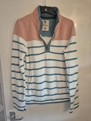 Ladies 'Fat Face' Heavy Cotton Jumper. 1/4 Zip.Cream/Green & Salmon.Size 6 (36") - Image 1 of 4