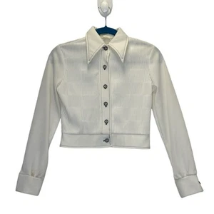 Vintage 60er/70er Jahre Spitzkragen Struktur Langarm Knopfleiste Cropped Top XS - Bild 1 von 11