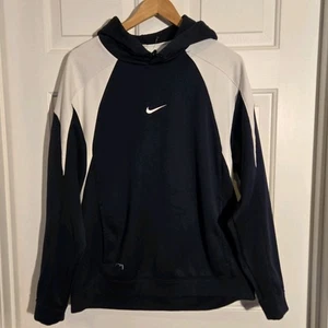 Nike Hoodie Center Swoosh Pullover Mens Medium Blue White Panel Sweatshirt Y2K 9 - Picture 1 of 10