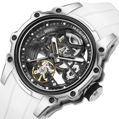 Reloj automático Megir 2243 esqueleto 43 mm caja de acero correa blanca - vendedor del Reino Unido Foto 1 de 4