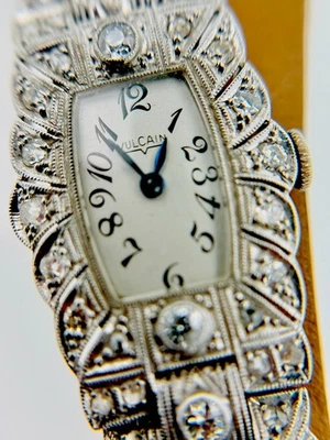 Reloj pulsera vintage Art Deco elegante VULCAÍNA platino y 2 cttw diamantes 32,53 g Foto 1 de 4