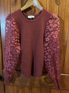 Entro Lace Sleeve Sweater Womens Sz Small Burgundy - Picture 1 of 6