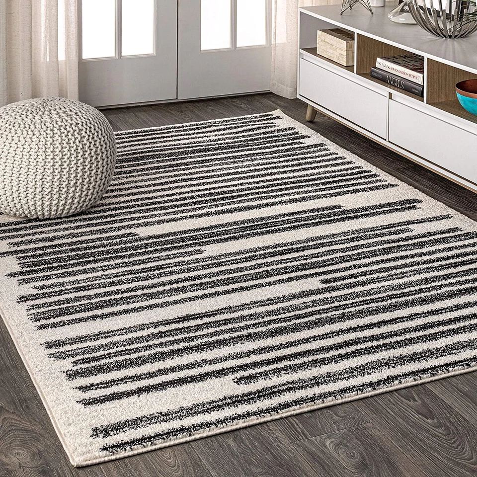 Khalil Modern Berber Stripe Cream/Black Indoor Area Rug, 8X10, Contemporary, Boh - Image 1 of 4