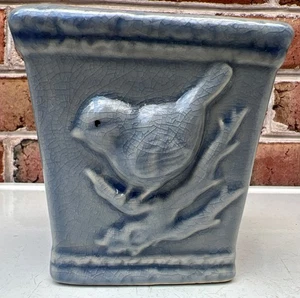 Vintage Vogel Übertopf Porzellan Keramik eckige Form immergrün blau 3D erhöht - Bild 1 von 17