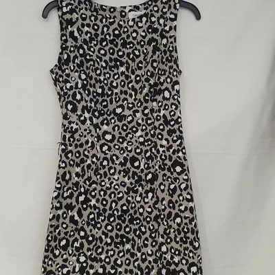 Women's Calvin Klein Sleeveless Animal Print Dress Size 0 Black Tan - Image 1 of 4