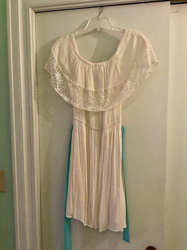 OFF WHITE ABITO DONNA POMODORO VOLANTE TAGLIA MEDIA OFF BIANCO VERDE CINTURA FIOCCO