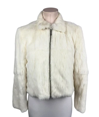 Womens Bomber Jacket Size Medium Off White Real Rabbit Fur Full Zip Wilsons - Image 1 of 4