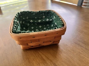 LONGABERGER 6x6x3 inch Square Basket with Heritage Green Fabric Liner 1995 - Picture 1 of 12