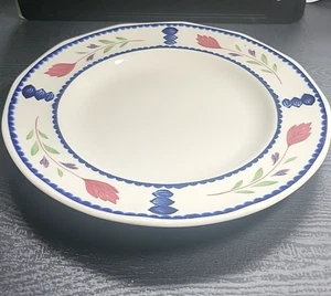 Adams China Lancaster English Ironstone 8" Salad Plate Red Flowers Blue Lines - Picture 1 of 5